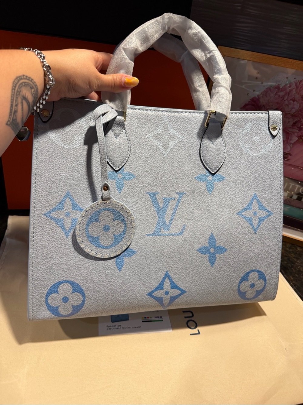 Sky Blue Monogram Shopper Tote